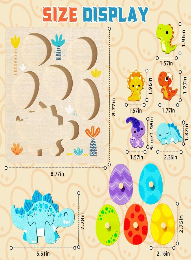 EDUTREE Wooden Toddler for Puzzle 2-4, Dinosaur Matching Eggs Peg Puzzles, Preschool Learning Educational Montessori Toys for 2 3 4 Year Old Boys Girls - Image 3